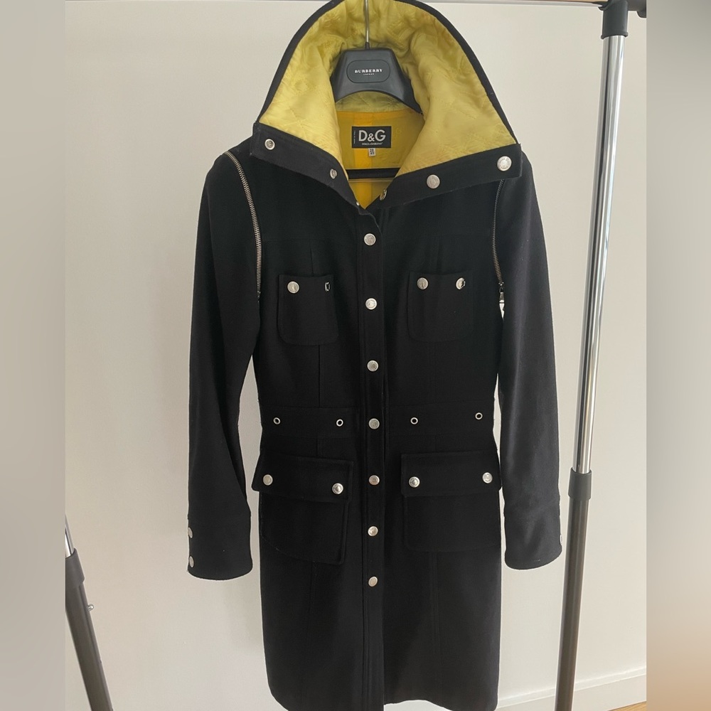 Dolce and Gabbana D&G black and yellow wool utility coat size 42 IT US S/M